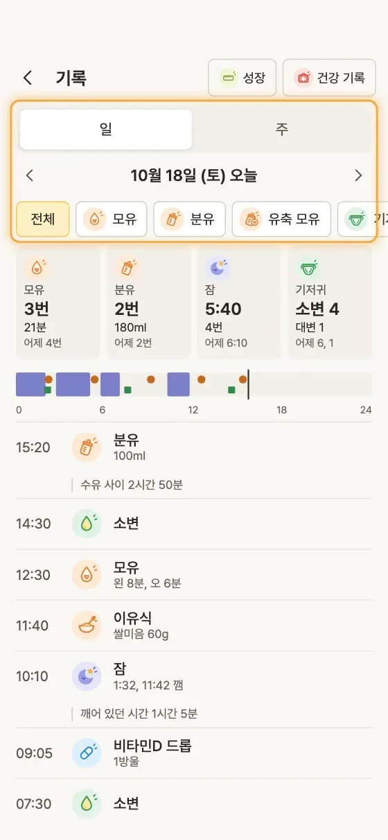 지난 기록은 어디서 봐요? 2단계 앱 화면